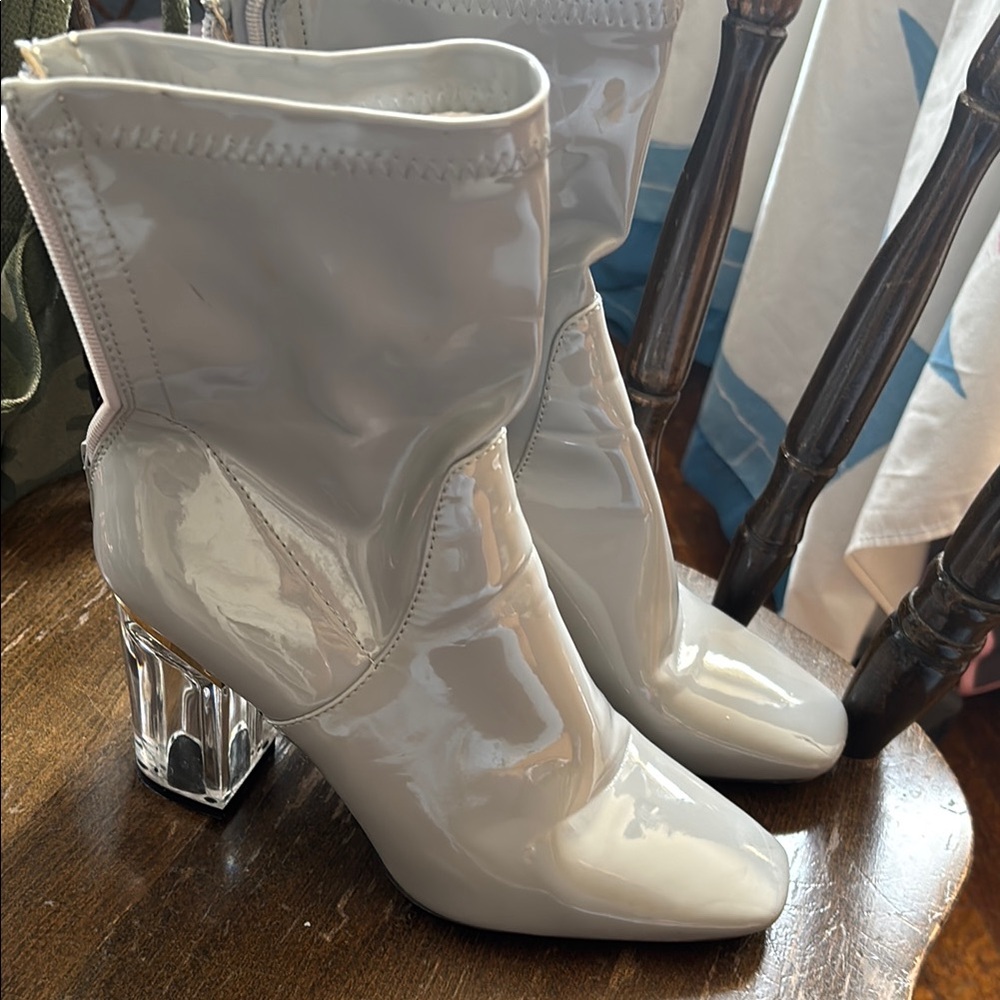 Stylish White Patent Leather Ankle Boots